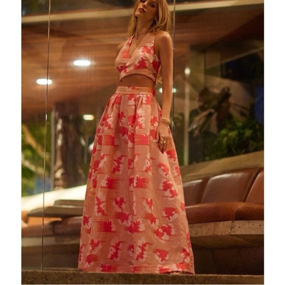 NWT Set Ramy Brook Jana Crop Top & Jolene Maxi Skirt Punk Red Candy Stripe Sz 8 - Picture 1 of 13